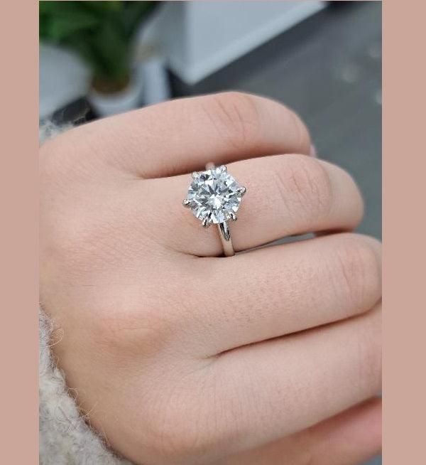 Great Deal..!! Round Diamond 6 Claw Solitaire Engagement Ring In Platinum 4Ct - 5Ct - Image 4