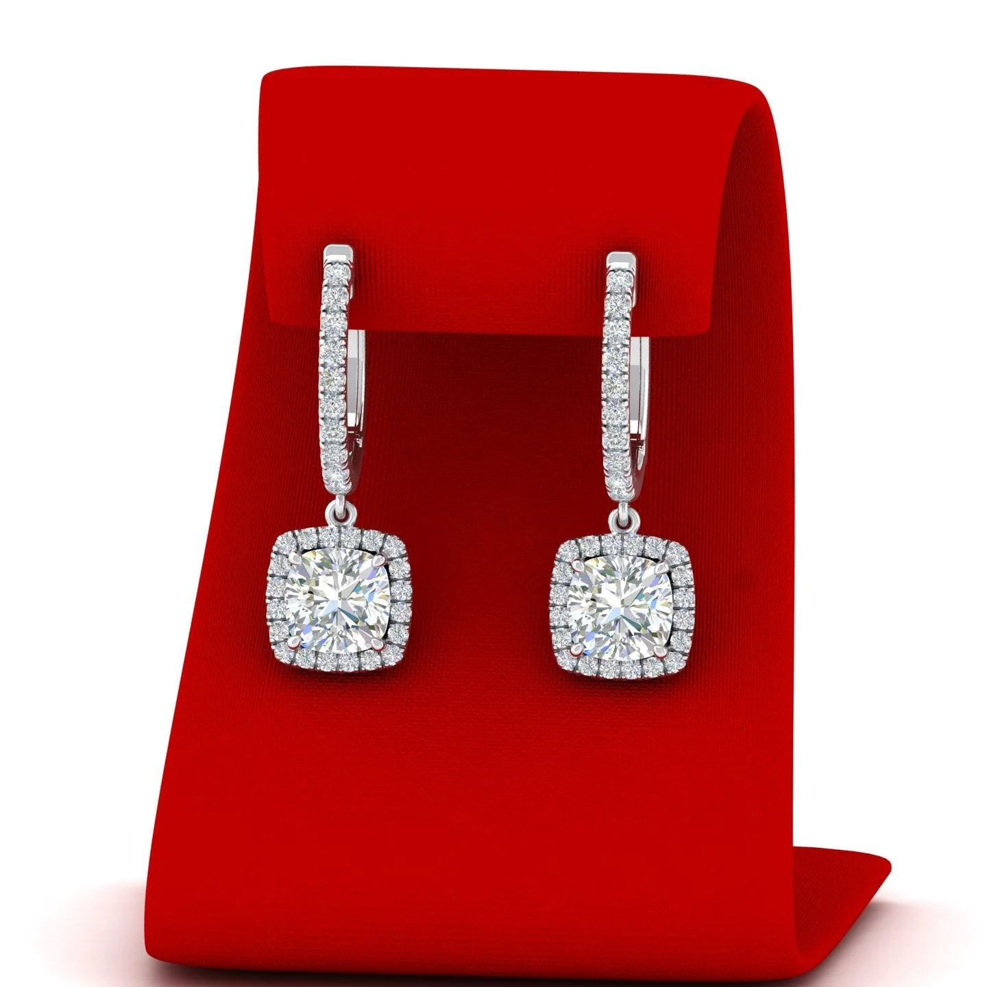 IGI Certified D/VS 2.70 Ct LAB GROWN CUSHION DIAMOND HOOP WITH HANGING HALO EARRING IN 18K WHITE GOLD - Image 2