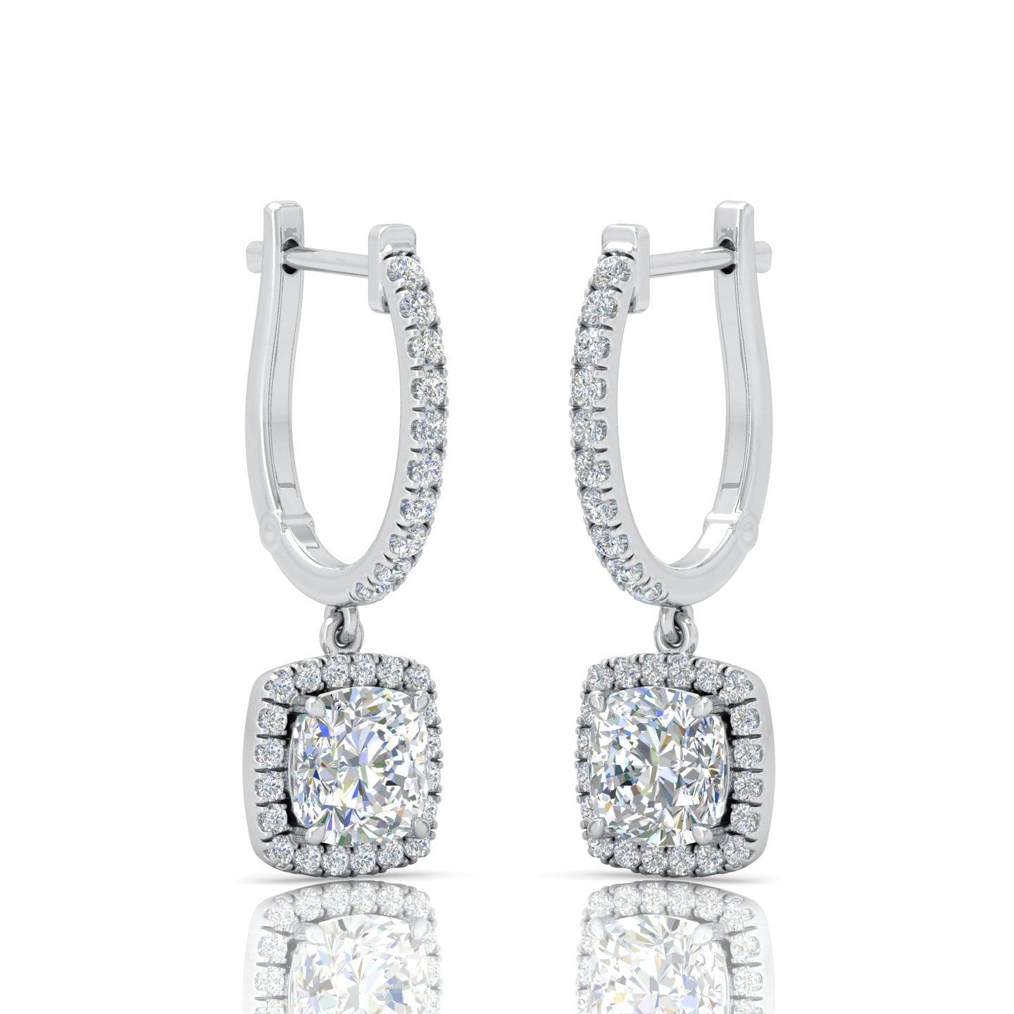 IGI Certified D/VS 2.70 Ct LAB GROWN CUSHION DIAMOND HOOP WITH HANGING HALO EARRING IN 18K WHITE GOLD - Image 5