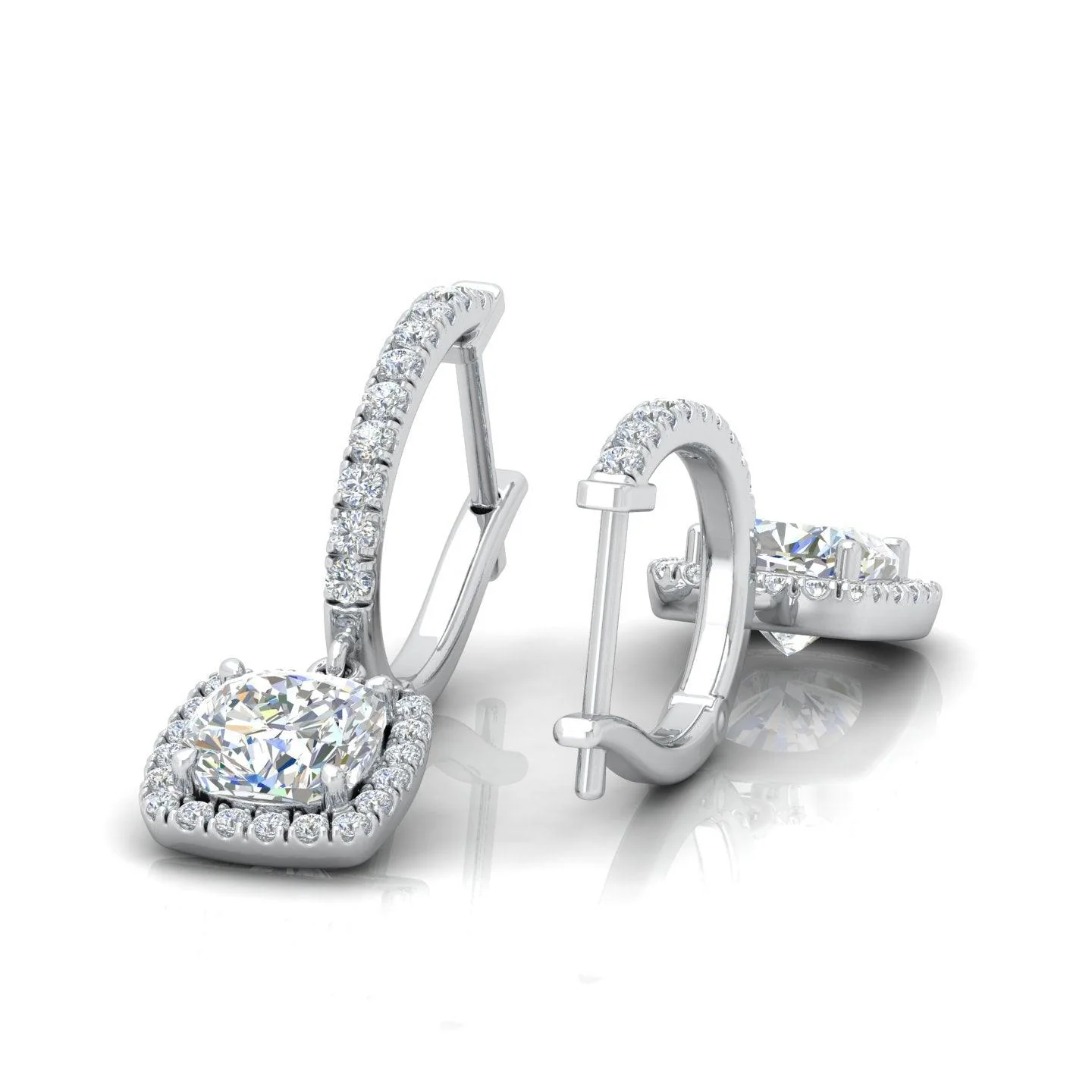 IGI Certified D/VS 2.70 Ct LAB GROWN CUSHION DIAMOND HOOP WITH HANGING HALO EARRING IN 18K WHITE GOLD - Image 7
