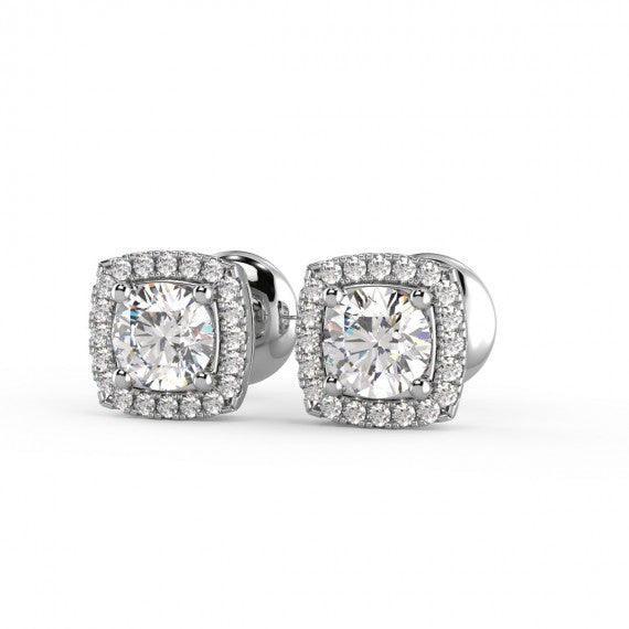 Round Brilliant Halo Diamond Stud Earrings Crafted in 18K White Gold - Image 3