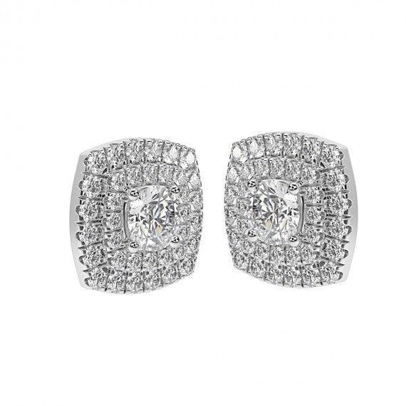 Cushion Shaped Design Double Halo Earring in 18k White Gold - Image 3
