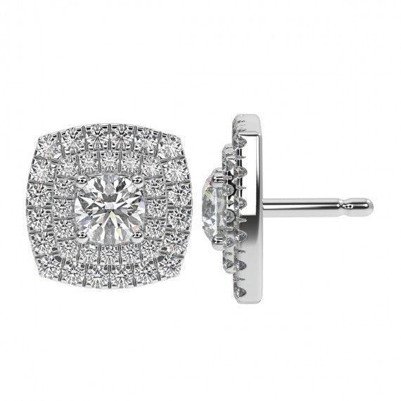 Cushion Shaped Design Double Halo Earring in 18k White Gold - Image 4
