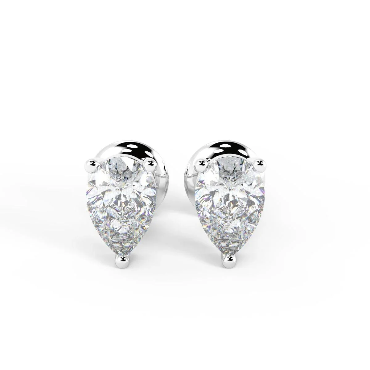 D-F/VS 1.00 Ct Natural Pear Shape Diamond Stud Earrings in 18k White Gold - Image 3