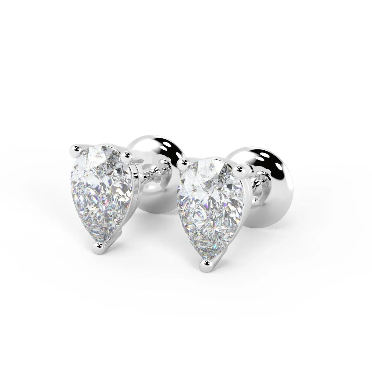 D-F/VS 1.00 Ct Natural Pear Shape Diamond Stud Earrings in 18k White Gold - Image 4