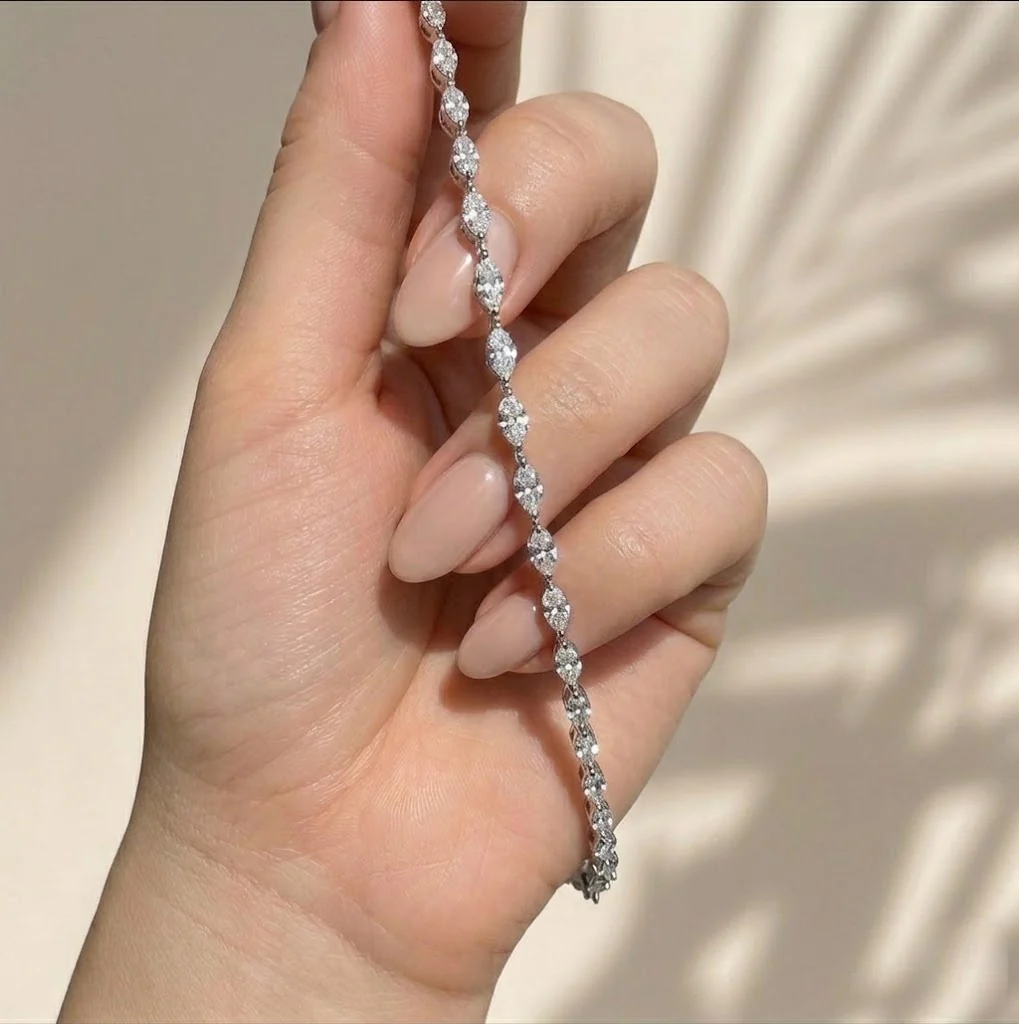 D/VS Lab Grown Marquise Diamond Tennis Bracelet in 9k Gold - Image 2