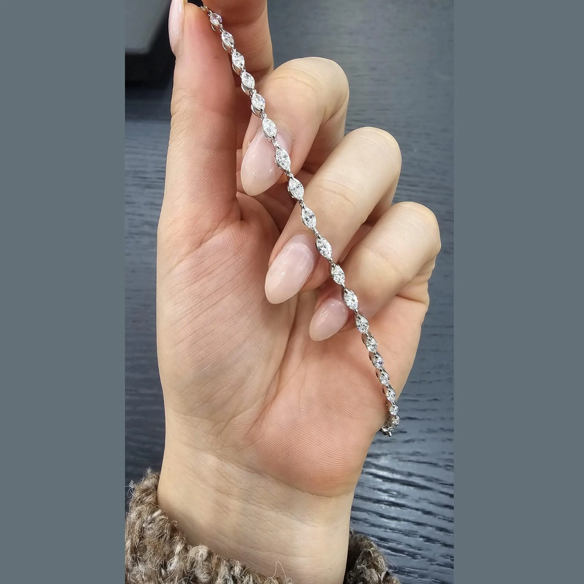 D/VS Lab Grown Marquise Diamond Tennis Bracelet in 9k Gold - Image 5