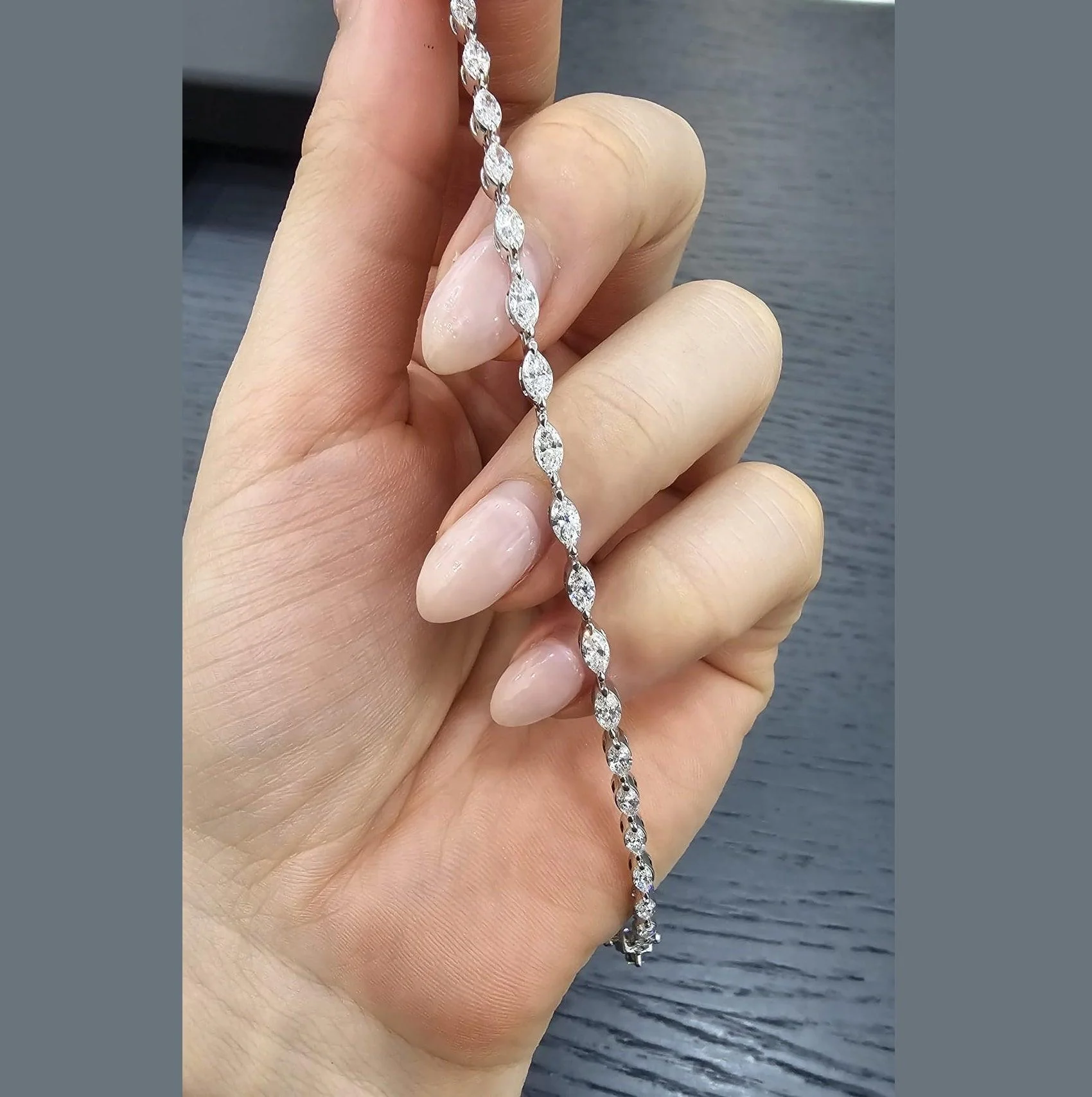 D/VS Lab Grown Marquise Diamond Tennis Bracelet in 9k Gold - Image 6