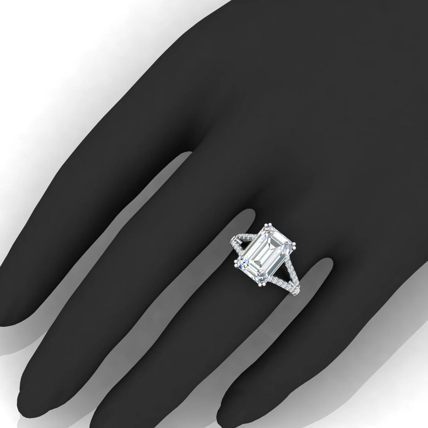 IGI Certified E/VS Emerald Diamond Split Shank Hidden Halo Engagement Ring - amadadiamonds - Image 2