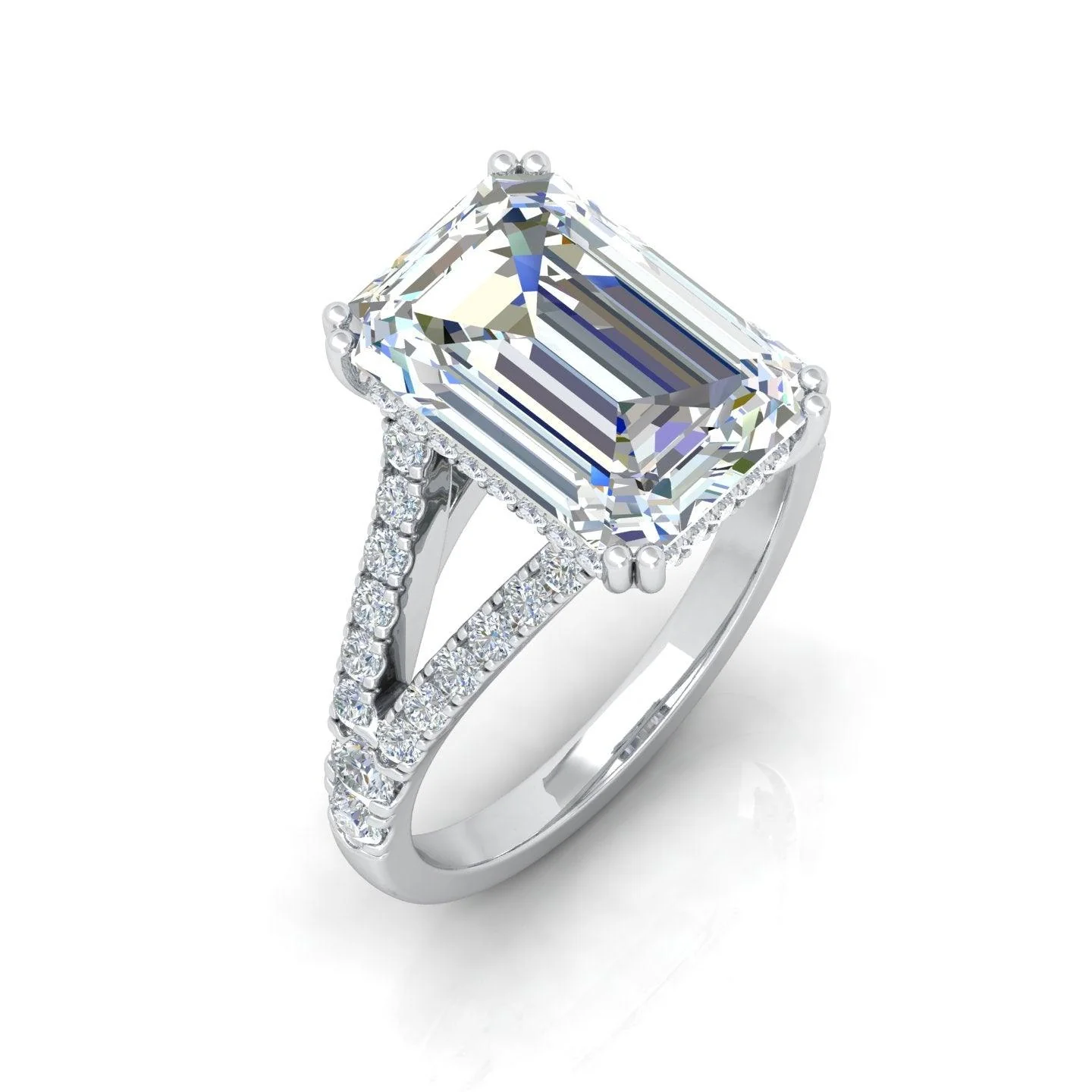 IGI Certified E/VS Emerald Diamond Split Shank Hidden Halo Engagement Ring - amadadiamonds - Image 5