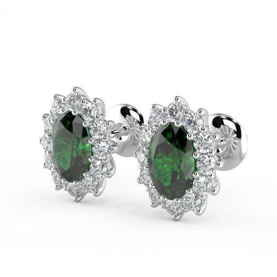 Emerald & Diamond Cluster Earring Heavy White Gold - Image 3