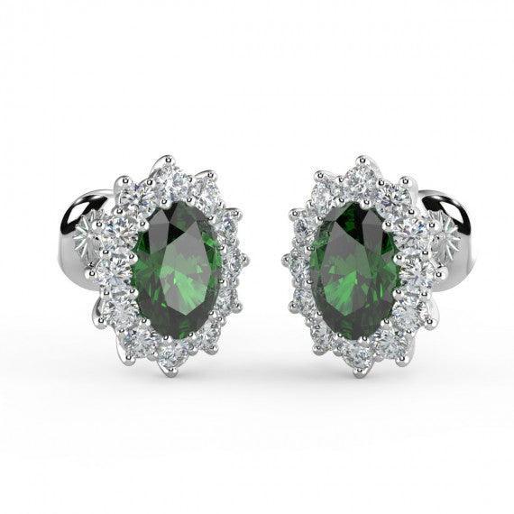 Emerald & Diamond Cluster Earring Heavy White Gold - Image 4