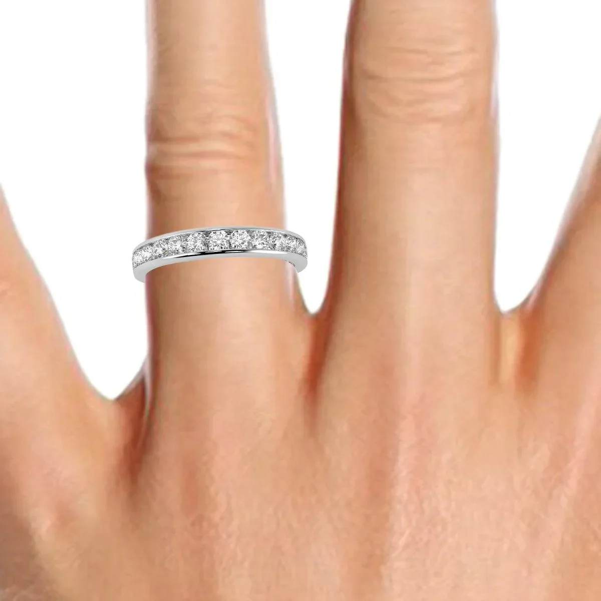 Exceptional White !  Platinum D/VS 1.50Ct Round Diamond Full Eternity Ring for Women's - Image 5