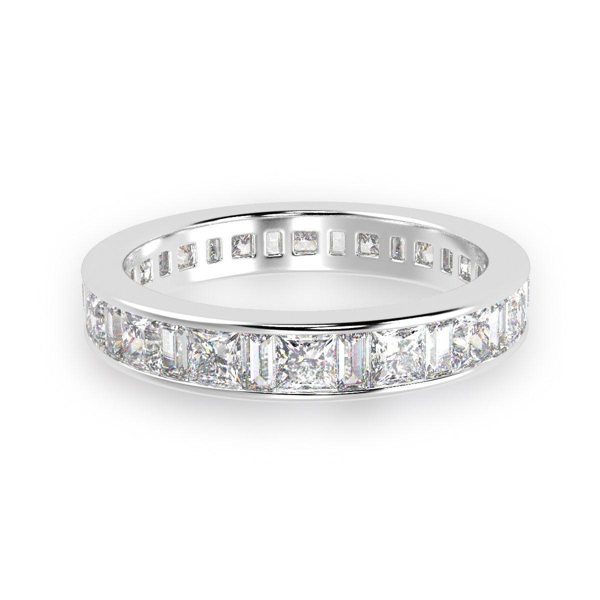 F/VS Princess & Baguette Diamond Full Eternity Ring For women Crafted in Gold And Platinum 1.00 - 2.00 Ct - Image 4