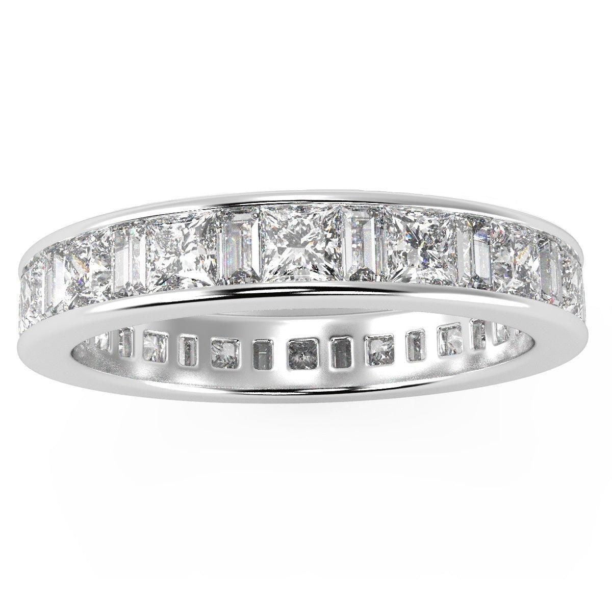 F/VS Princess & Baguette Diamond Full Eternity Ring For women Crafted in Gold And Platinum 1.00 - 2.00 Ct - Image 5