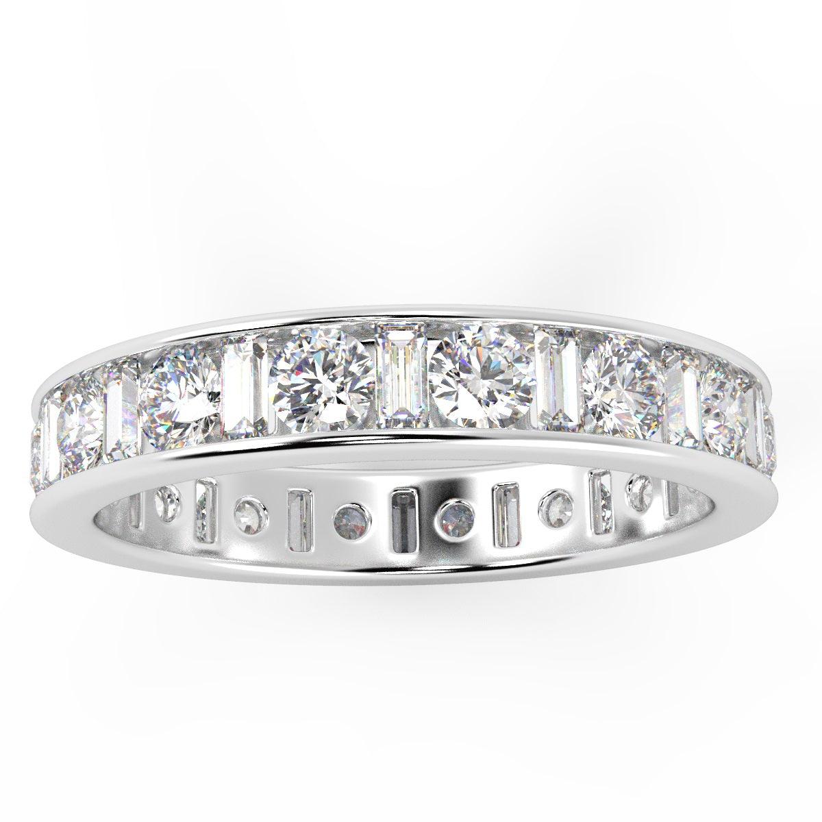 F/VS Round & Baguette Diamond Full Eternity Ring For women Crafted in 18k Gold And Platinum 1.00 - 2.00 Ct - Image 3