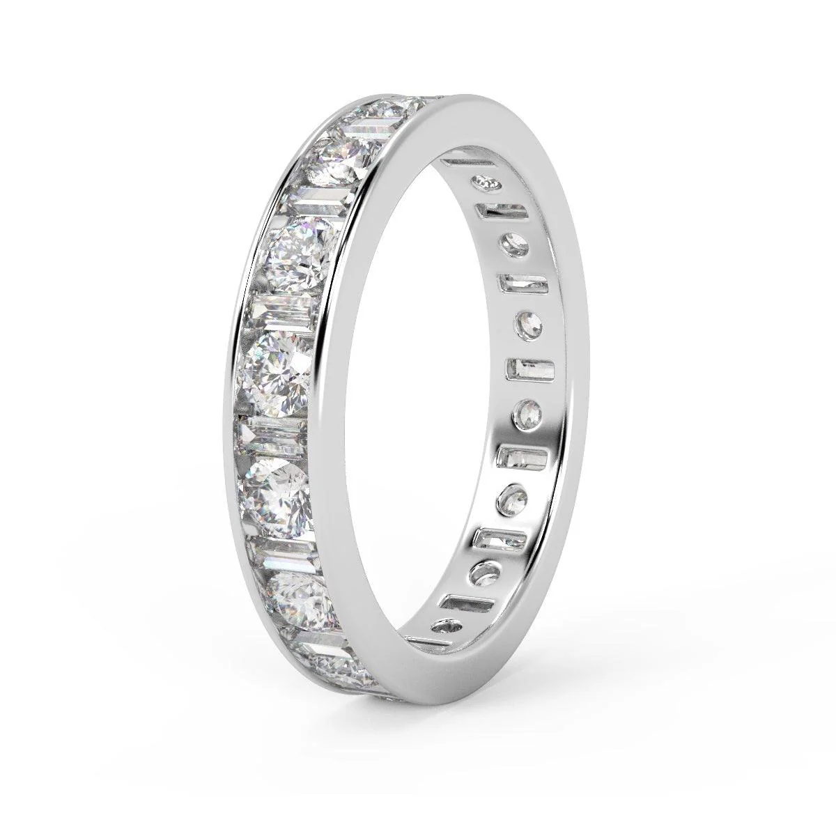 F/VS Round & Baguette Diamond Full Eternity Ring For women Crafted in 18k Gold And Platinum 1.00 - 2.00 Ct - Image 4