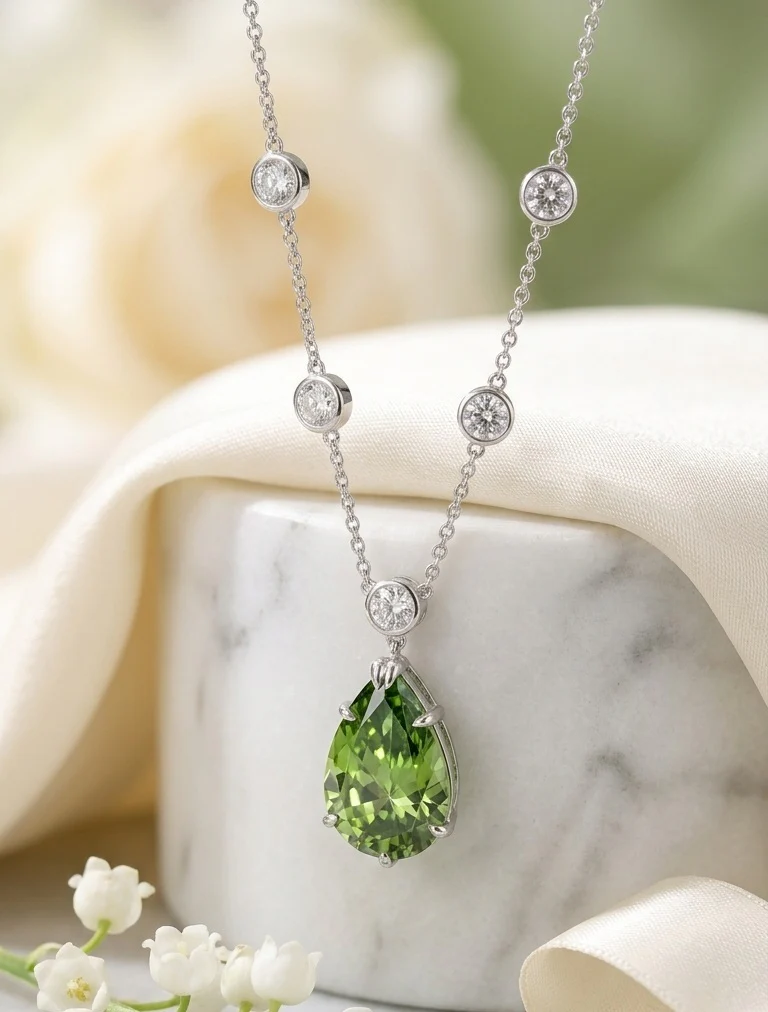 IGI Certified 6.00 Ct Fancy Green Pear Diamond Necklace in White Gold