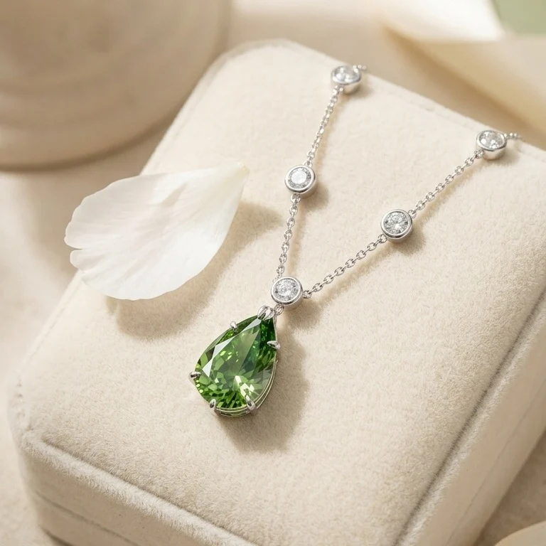 IGI Certified 6.00 Ct Fancy Green Pear Diamond Necklace in White Gold - Image 5