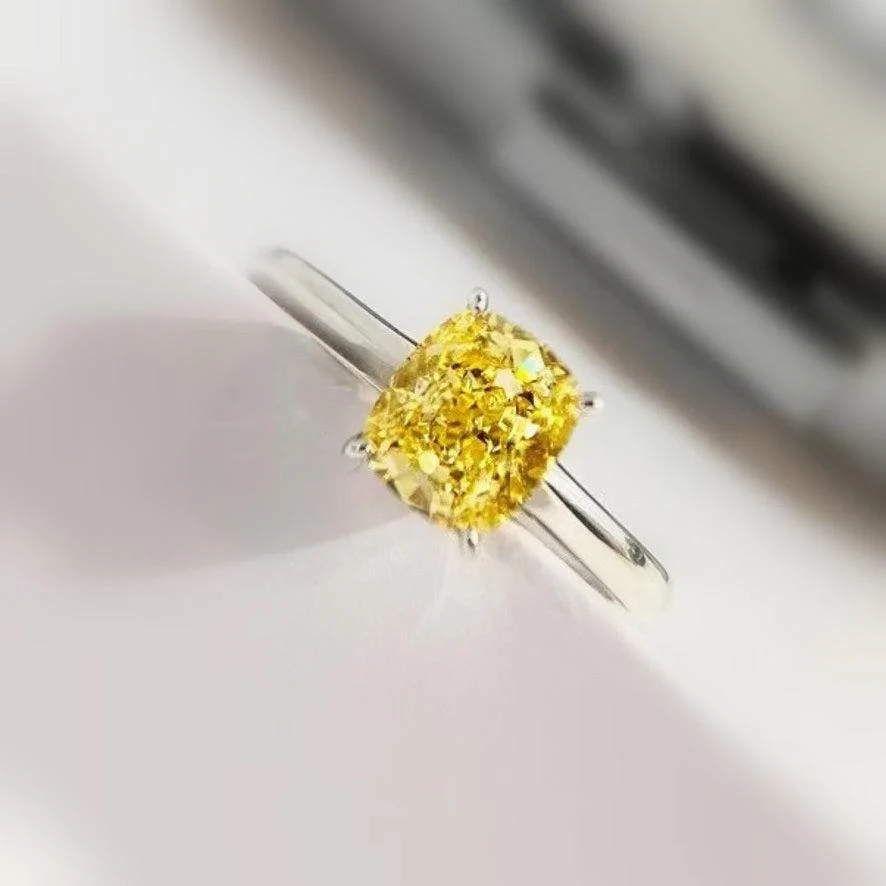 Certified 1.00CT Fancy Vivid Yellow Cushion Diamond Solitaire Ring 18k White Gold - Image 2