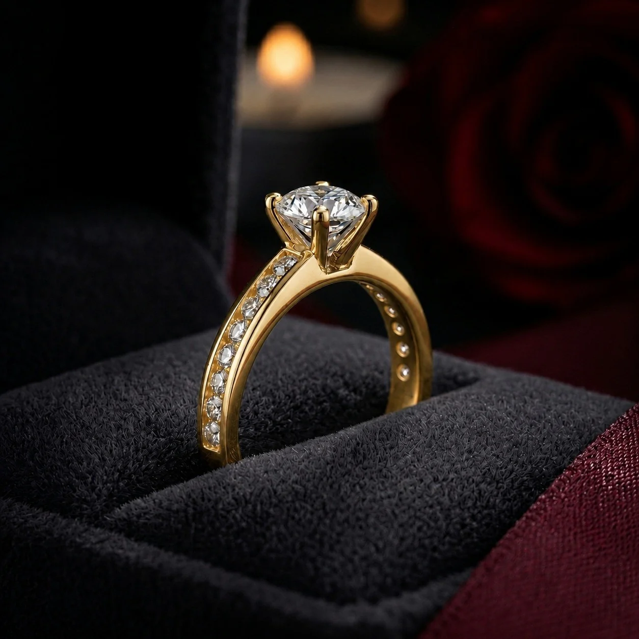 GIA Certified 1.25CT Round with Side Diamond Channel Set Engagement Ring In 18K Yellow Gold - Image 4