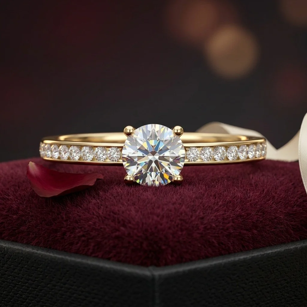 GIA Certified 1.25CT Round with Side Diamond Channel Set Engagement Ring In 18K Yellow Gold - Image 5