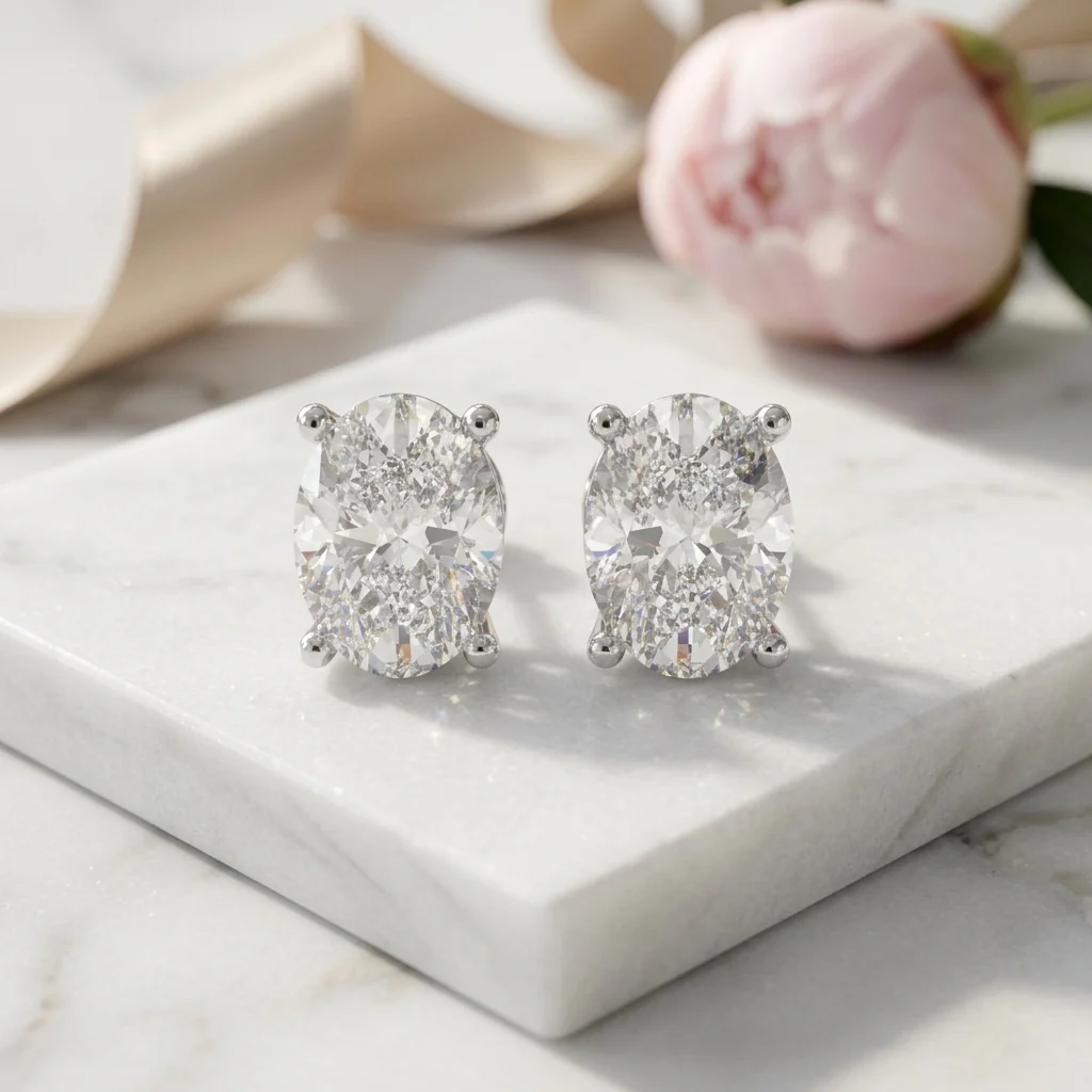 GIA Certified 2.00Ct Oval Diamonds Stud Earring In Platinum - Image 4