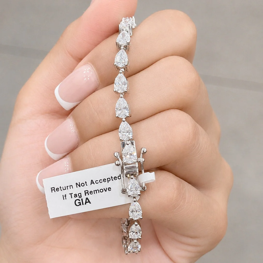 GIA Certified 8.10CT D/VS1-2 Pear Diamond Claw Set Tennis Bracelet in Platinum (950) - Image 2
