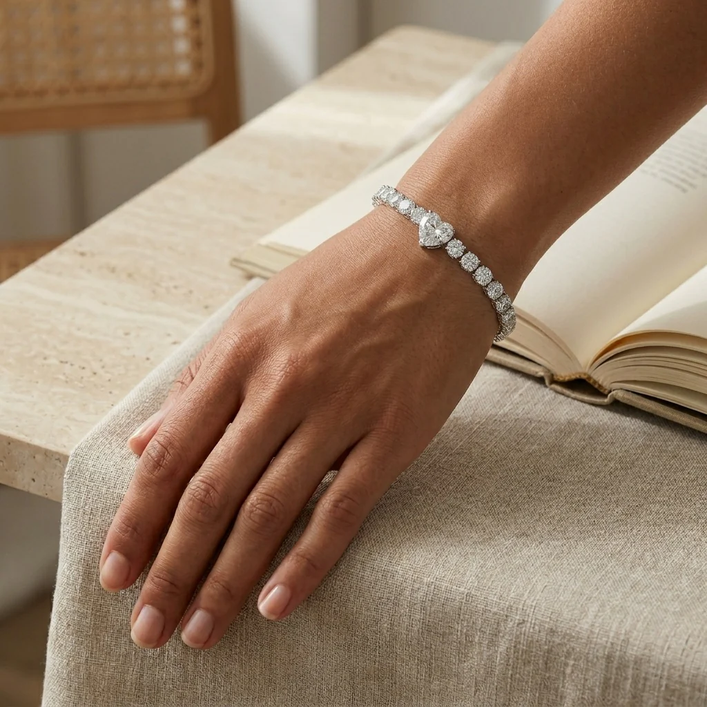 10.00Ct Heart and Round Lab Diamond Tennis Bracelet In 9k White Gold 7inch - Image 6