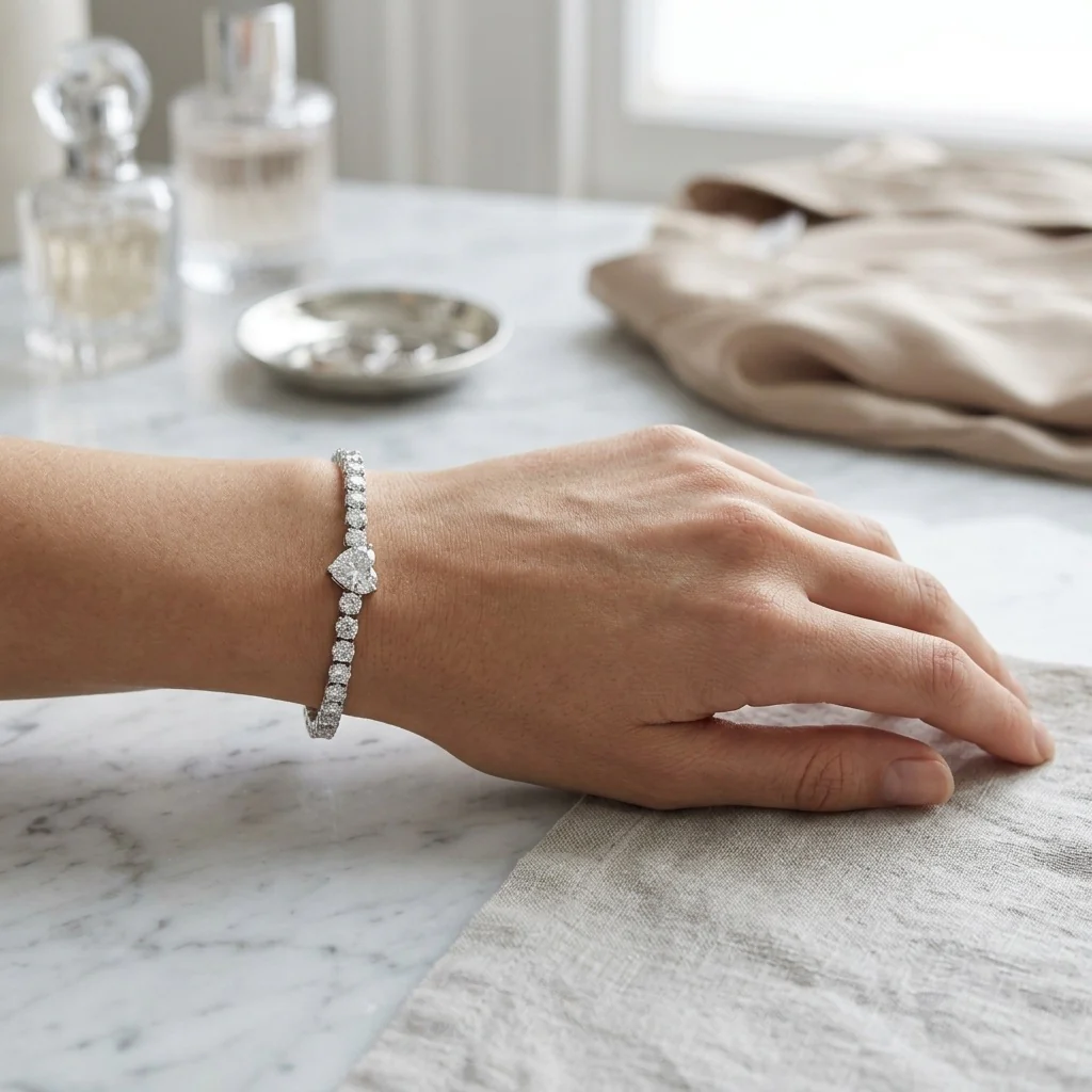 10.00Ct Heart and Round Lab Diamond Tennis Bracelet In 9k White Gold 7inch - Image 8