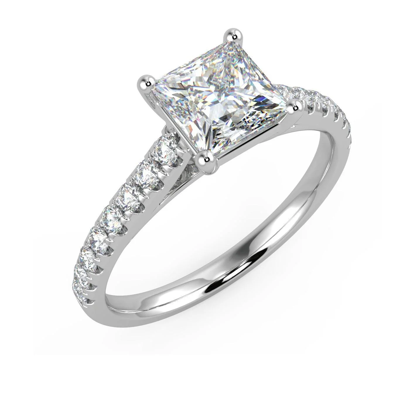 IGI Certified 1.25 Carat Lab Grown Princess and Side Diamond Engagement Ring In Platinum - Image 2