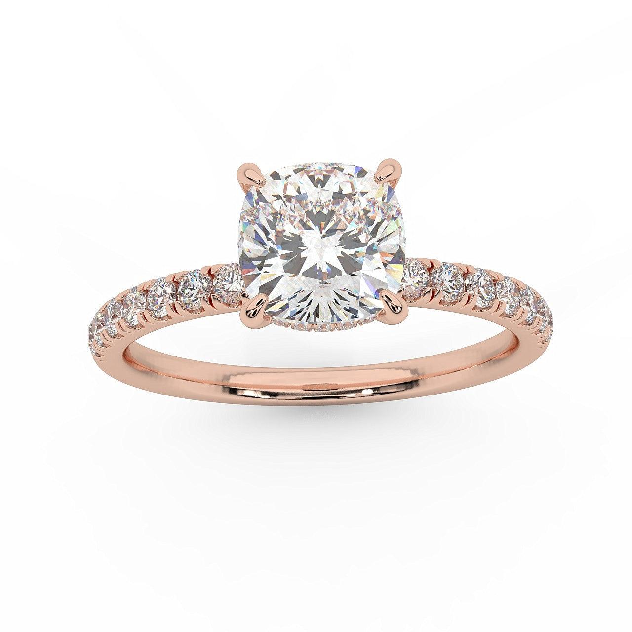 IGI Certified 1.80Ct Cushion & Round Diamond Hidden Halo Engagement Ring in Platinum , 18k Gold - Image 4