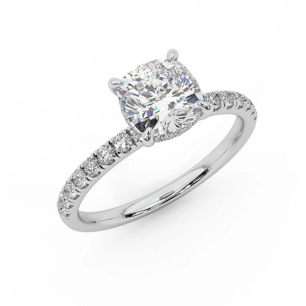 IGI Certified 1.80Ct Cushion & Round Diamond Hidden Halo Engagement Ring in Platinum , 18k Gold - Image 7