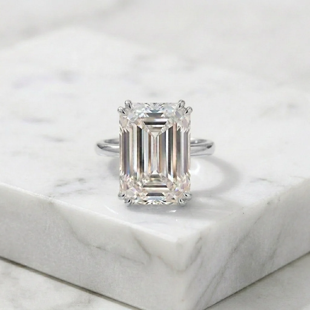 IGI Certified 11.00CT Emerald Cut Lab Grown Diamond Engagement Ring