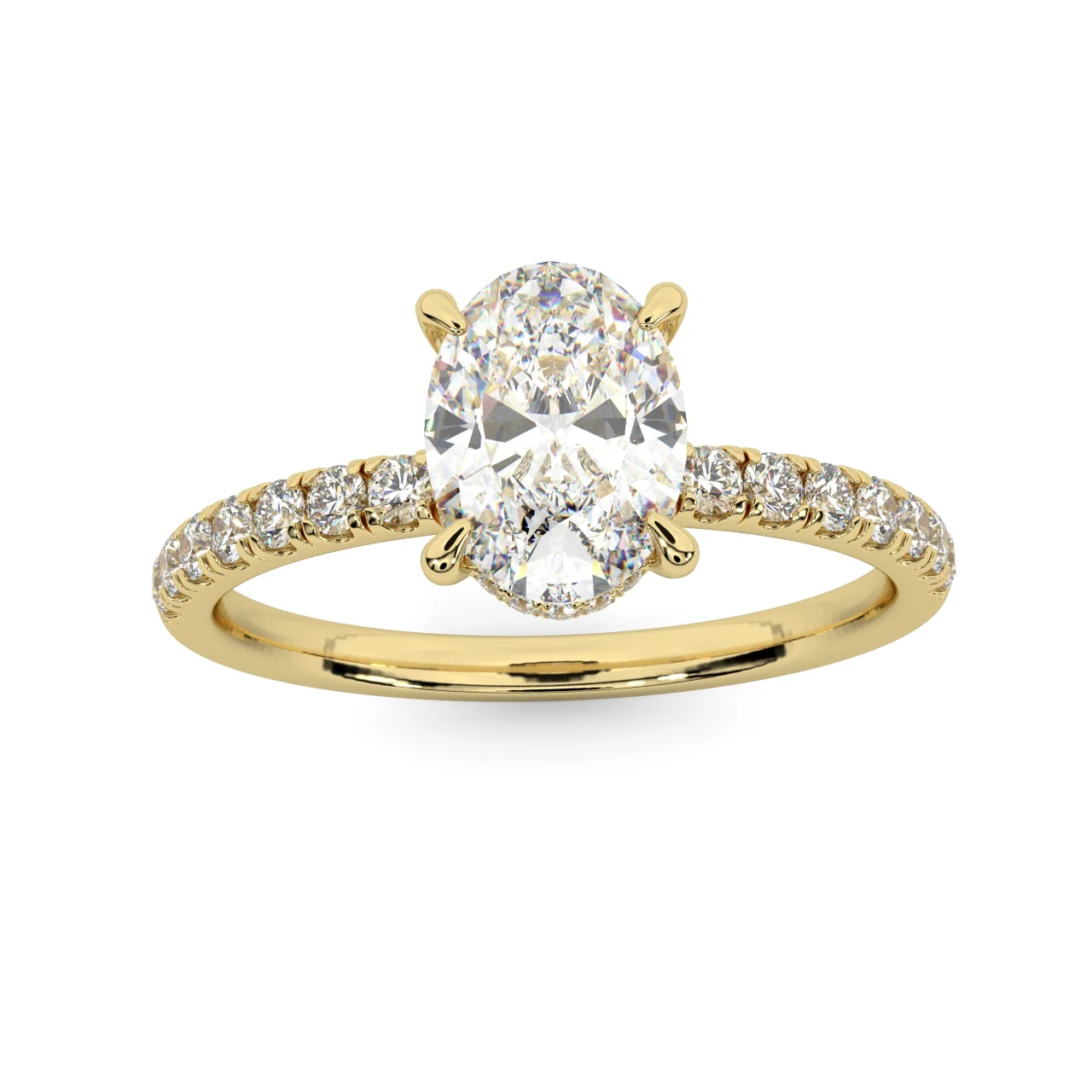 IGI Certified 2.00 Carat E/VS Oval With Side Diamond Hidden Halo Engagement Ring In 18K Yellow Gold - Image 3