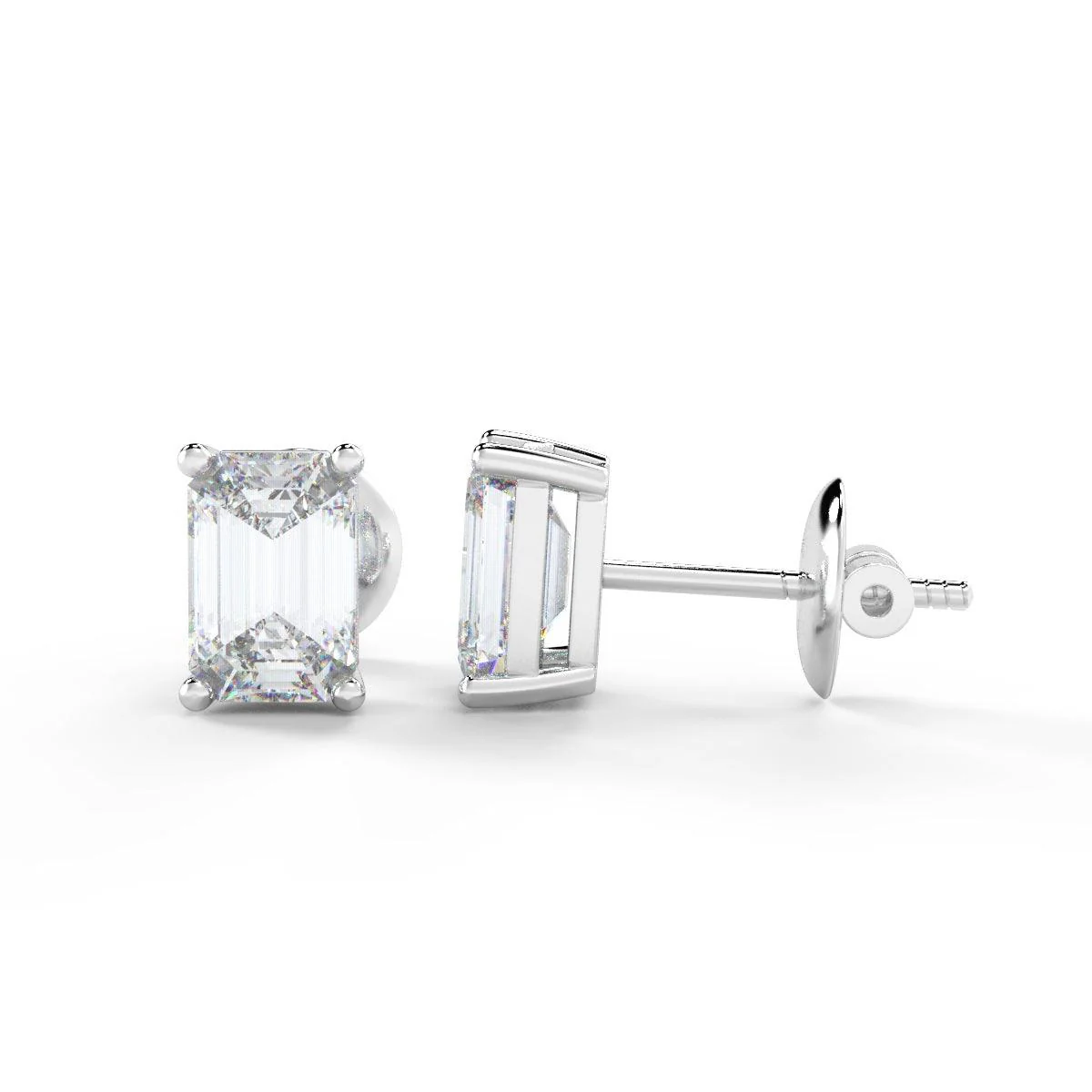 IGI Certified 2.00 Carat E/VS Emerald Diamond Stud Earrings in Platinum / 18k Gold - Image 4