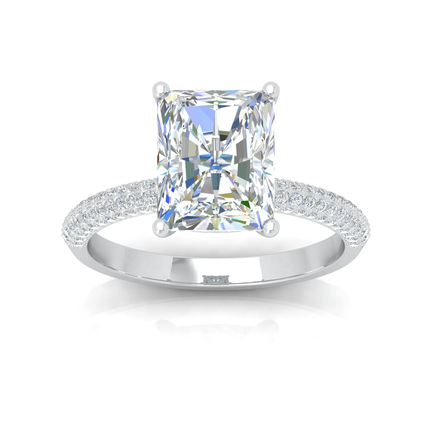 IGI Certified 2.00Carat E/VS Lab Grown Radiant & Side Diamond Three Row Designer Engagement Ring in Platinum - Image 5
