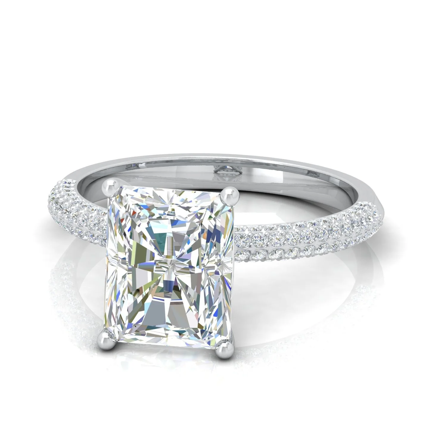 IGI Certified 2.00Carat E/VS Lab Grown Radiant & Side Diamond Three Row Designer Engagement Ring in Platinum - Image 6
