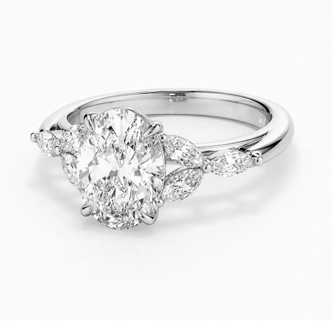 IGI Certified 2.50ct Oval With Marquise Lab Grown Diamond Engagement Ring in Platinum - Image 2