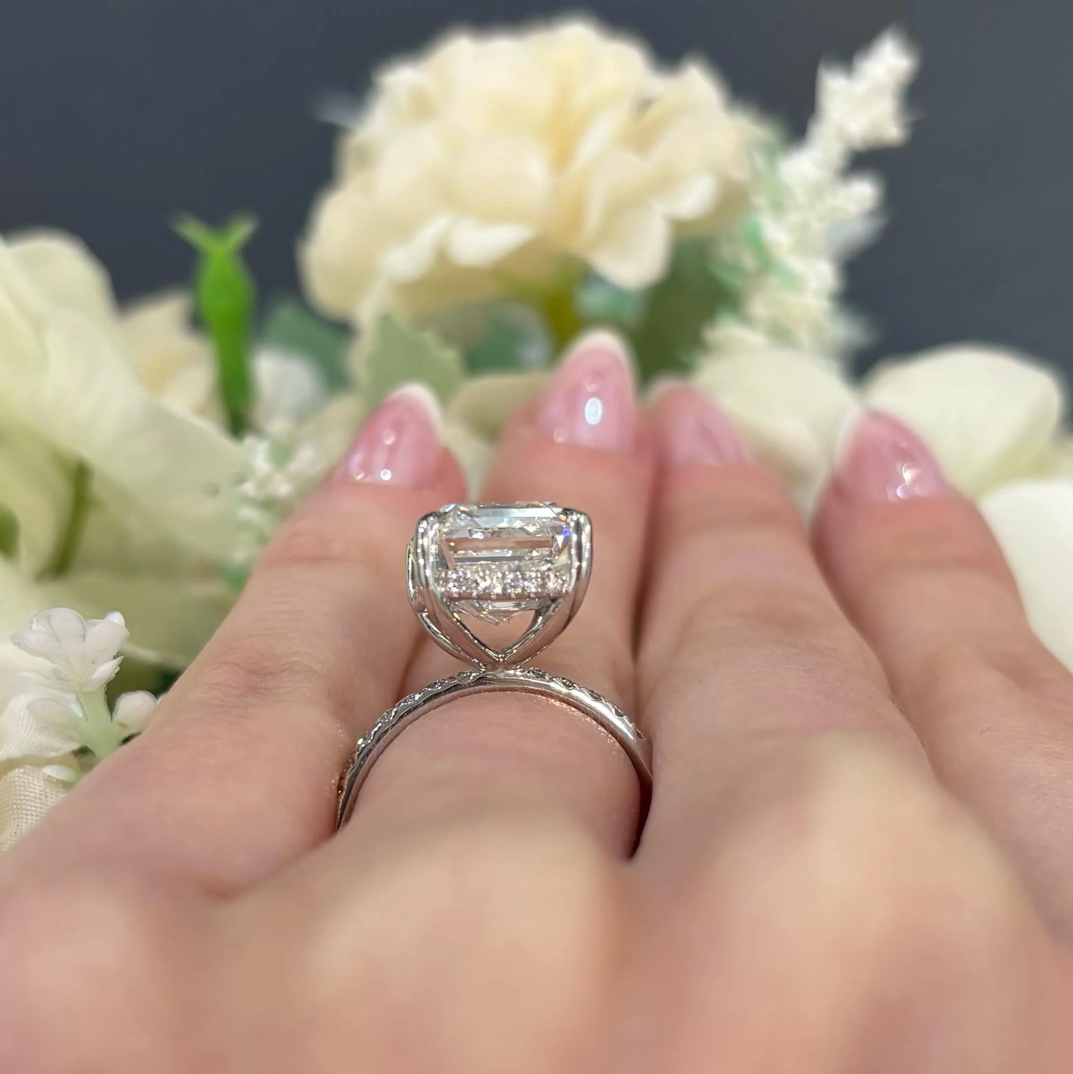 IGI Certified 9.00CT Emerald Diamond Hidden Halo Engagement Ring In Platinum - Image 3