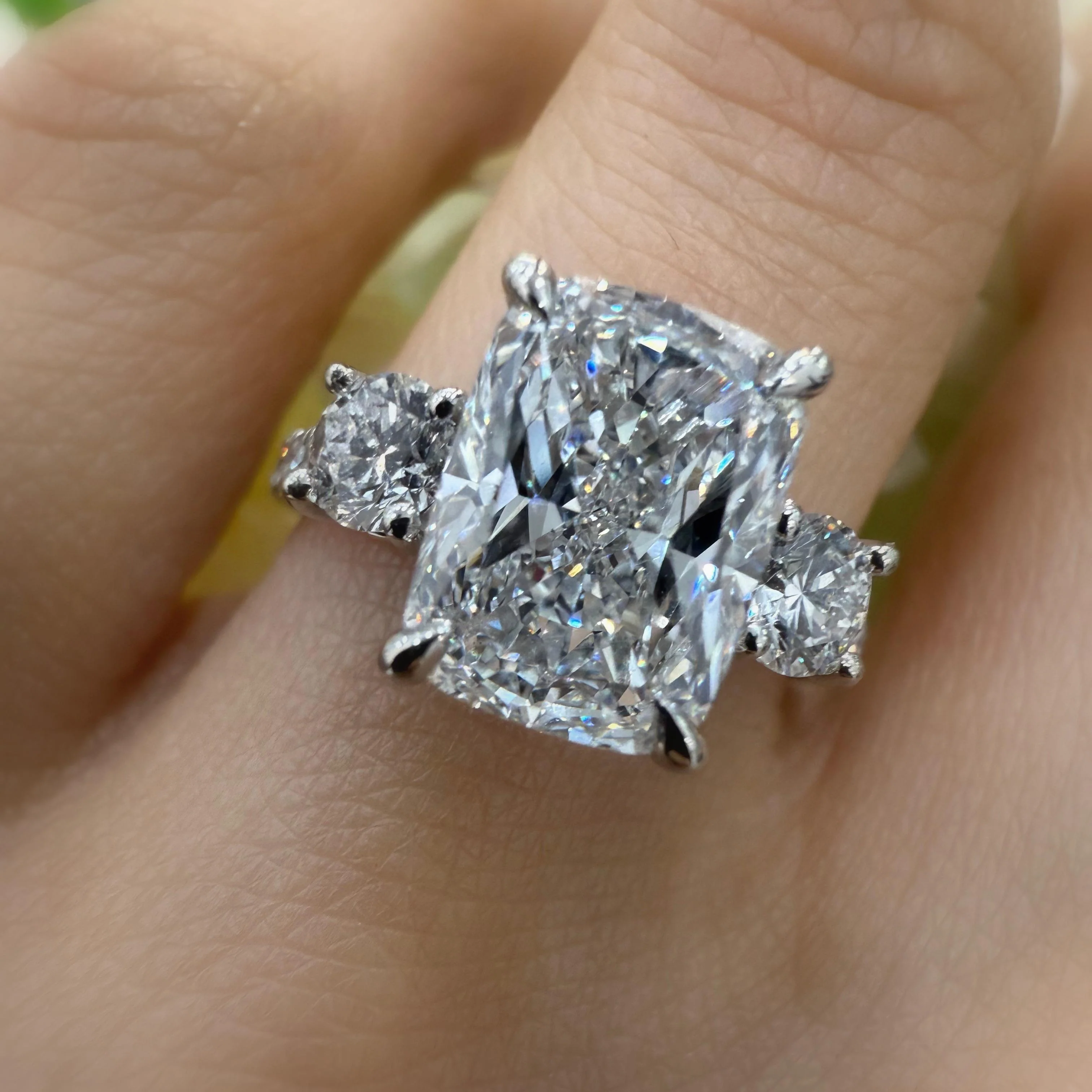 IGI Certified E/VS Lab Grown Cushion with Side Round Diamond Engagement Ring For Women In Platinum