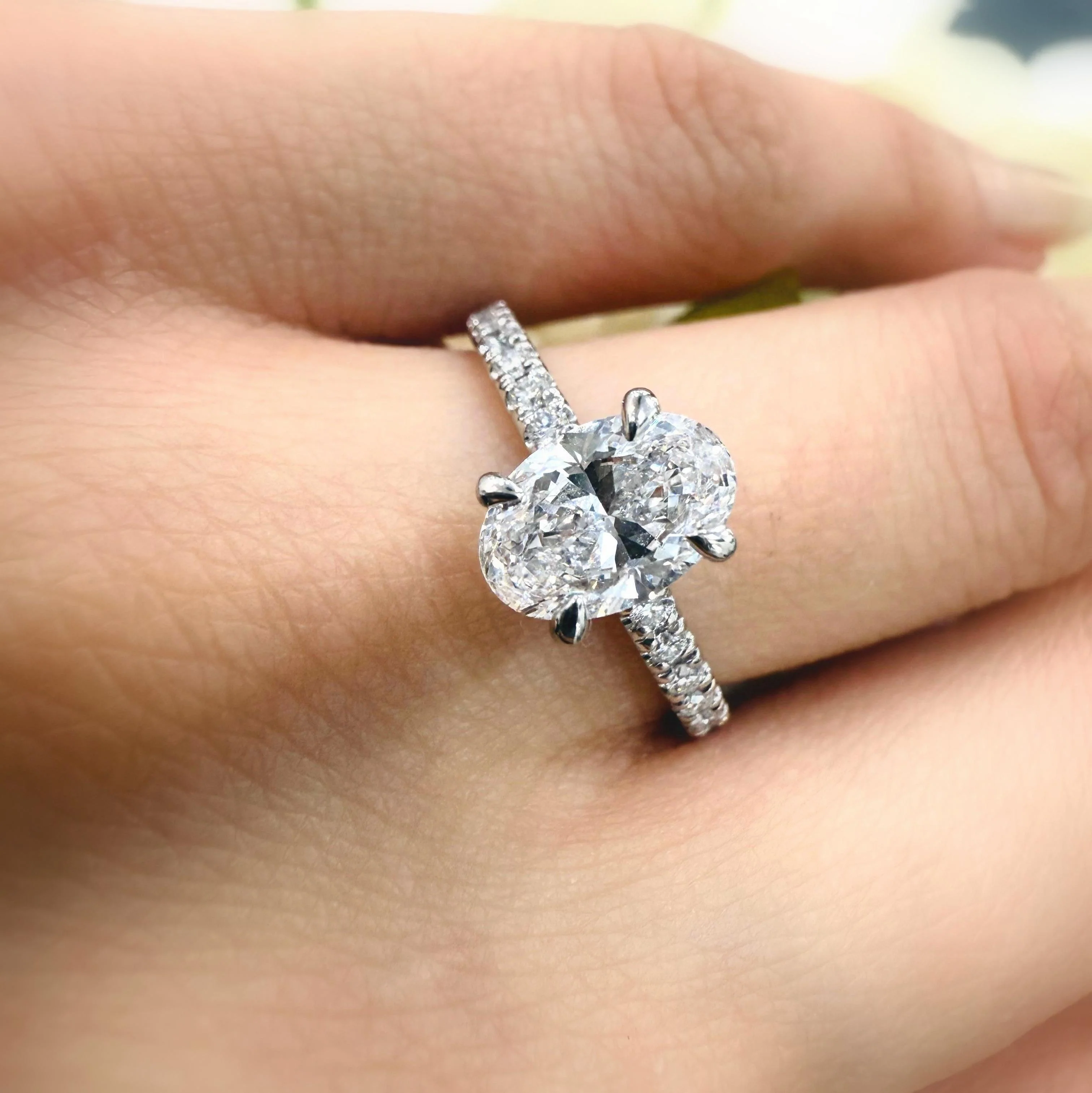 IGI Certified E/VS Oval With Side Diamond Hidden Halo Engagement Ring In Platinum (1.50ct-2.50ct) - Image 3