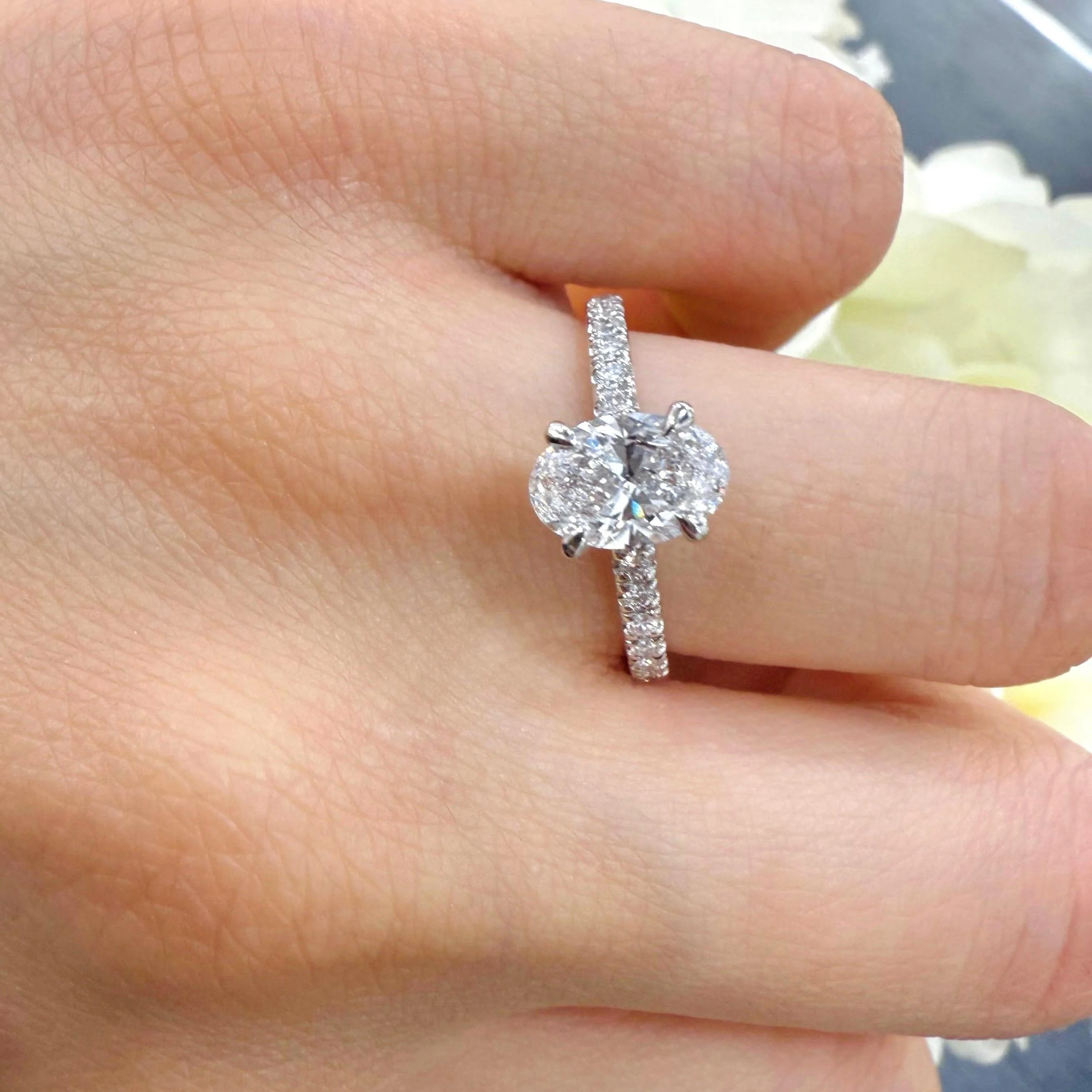 IGI Certified E/VS Oval With Side Diamond Hidden Halo Engagement Ring In Platinum (1.50ct-2.50ct) - Image 4