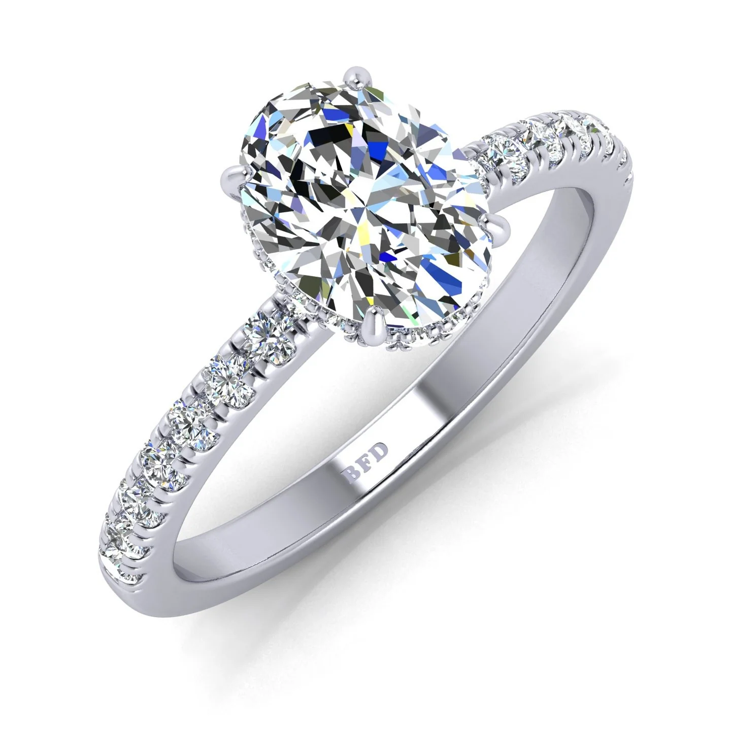 IGI Certified E/VS Oval With Side Diamond Hidden Halo Engagement Ring In Platinum (1.50ct-2.50ct) - Image 7