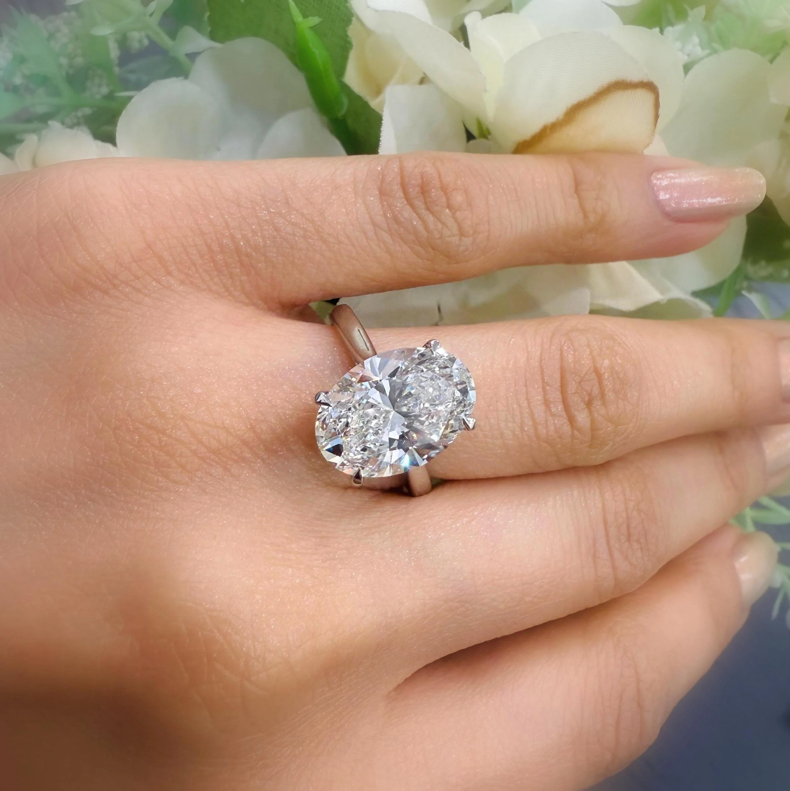 CLEARANCE ! IGI Certified E/VS 6.00Ct Lab Oval Diamond Solitaire Engagement Ring, Platinum / 18K Gold - Image 3