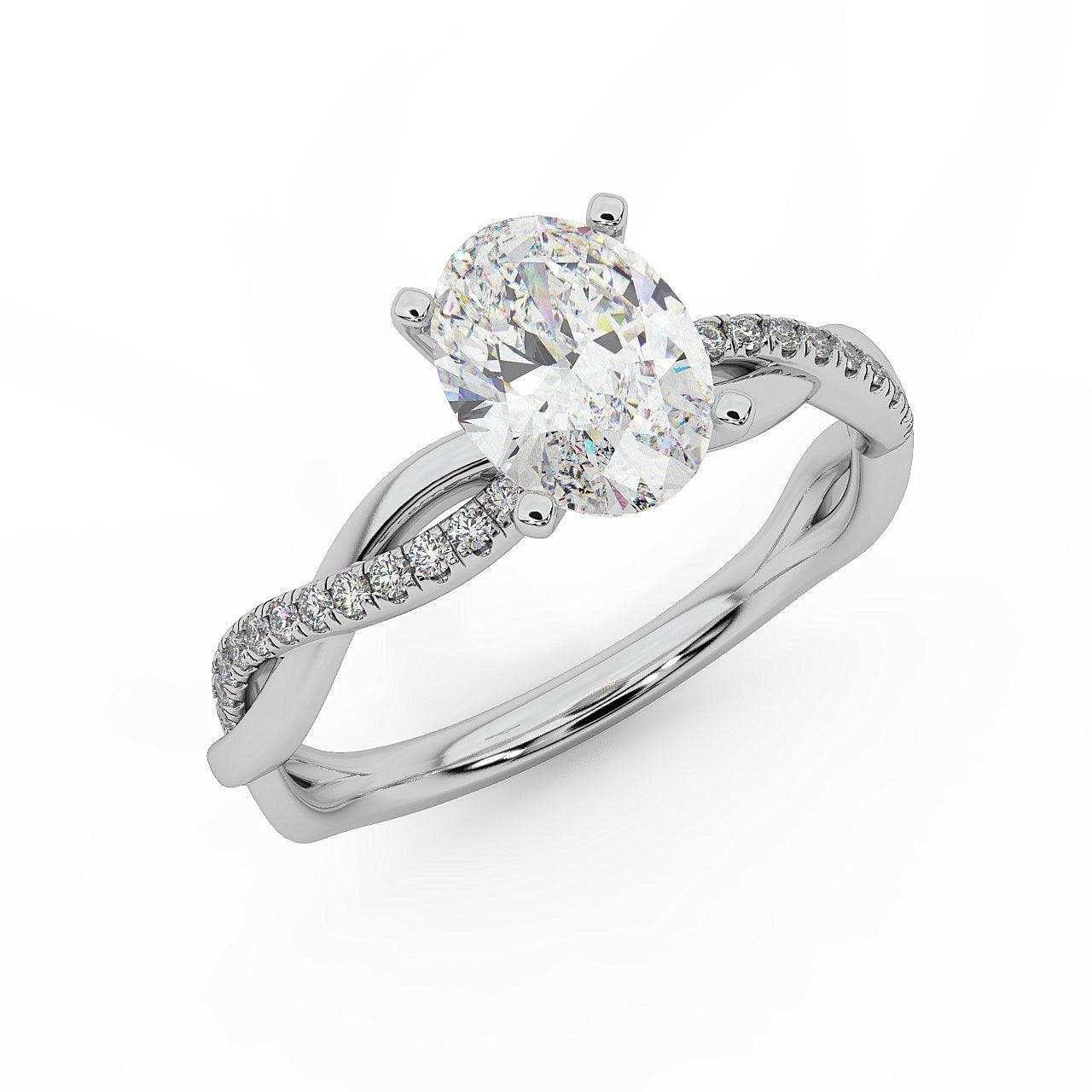 IGI Certified E/VS Oval & Diamond Engagement Ring in Platinum , 18k Gold 1.00Ct - 3.00Ct - Image 5