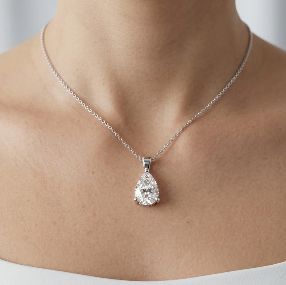 IGI Certified Pear Diamond Solitaire Pendant in White Gold (1.00–5.00 Carat) - Image 4