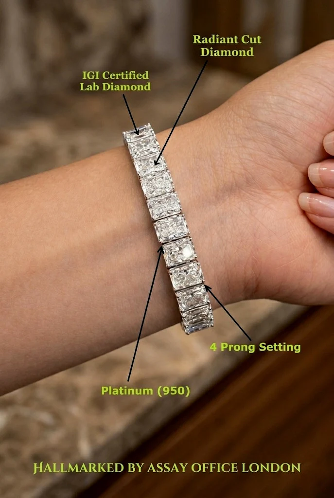 IGI Certified D/VS 51.94Ct Radiant Cut Lab Diamond Bracelet In Platinum 7.5in - Image 3