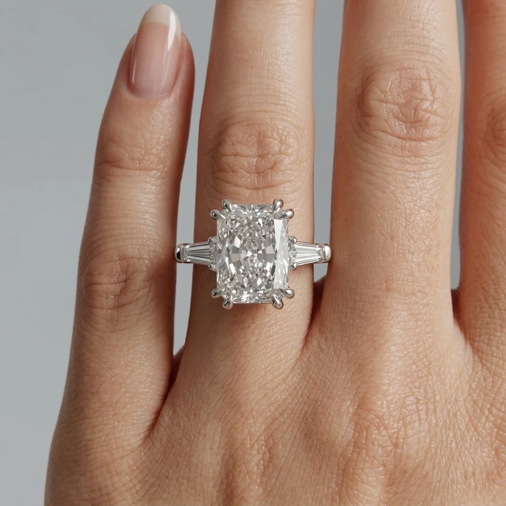 IGI Certified Radiant & Diamond Trilogy Ring with Band Platinum 6.50Ct - Image 3