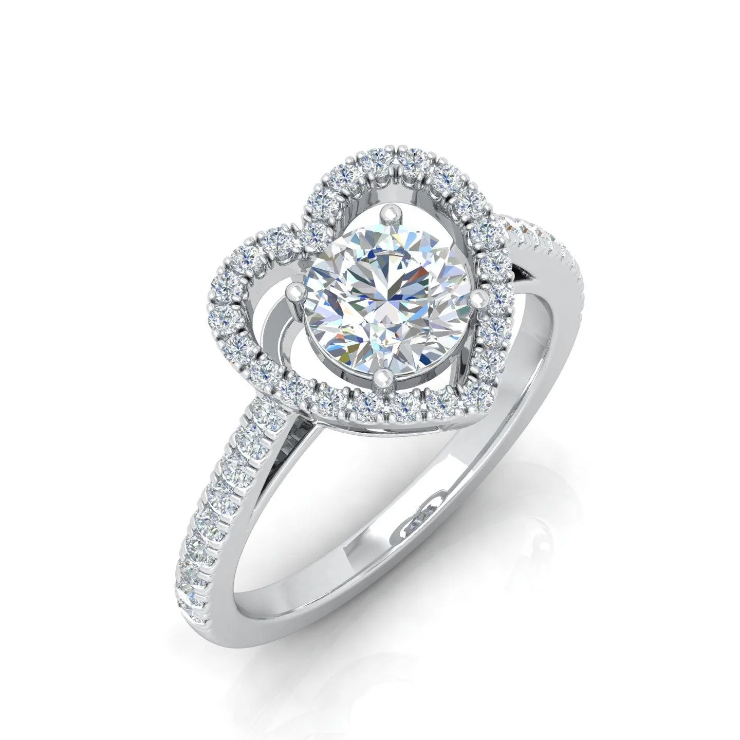 IGI Certified Round Diamond Heart Shape Halo Engagement Ring - Image 5
